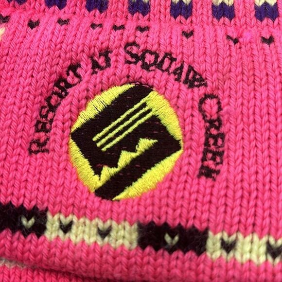 Vintage pink and yellow wool beanie with three tassels from squaw Creek - Picture 3 of 5